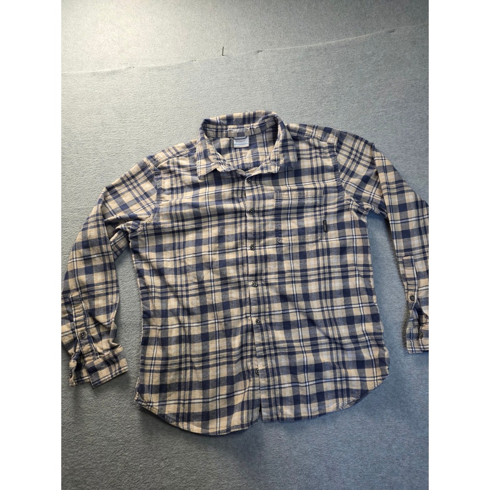 Columbia Mens XL Regular Fit‎ Plaid Long Sleeve Button Down Shirt Blue Tan
